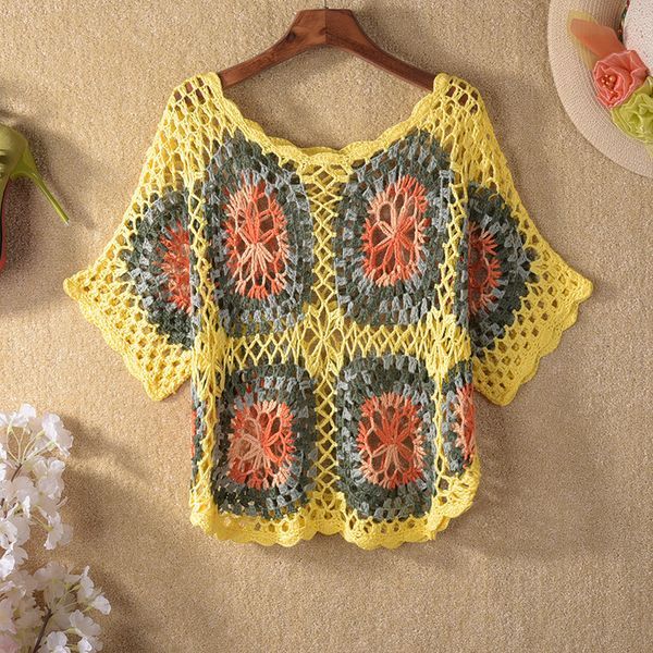 

summer women crochet lady summer holiday beach blouses women crocheted, White