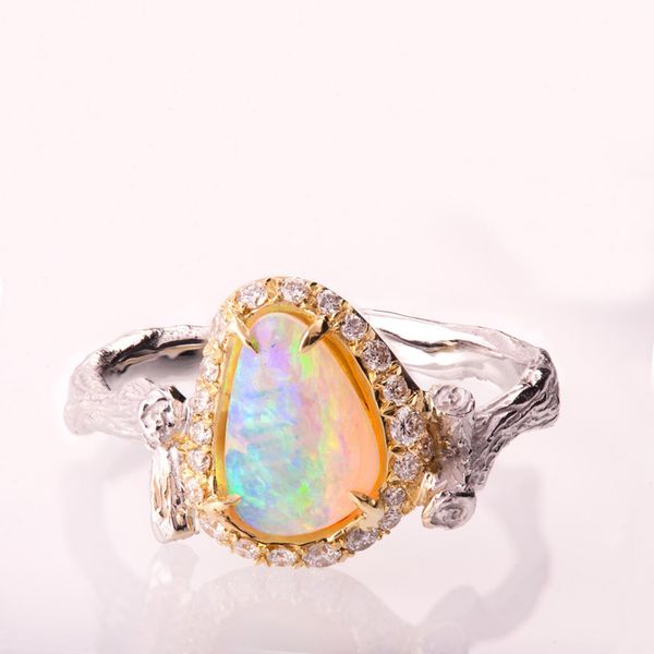 

2019 beautiful tree branch ring romantic colorful cz big opal jewelry for women unique wedding bands finger rings, Golden;silver
