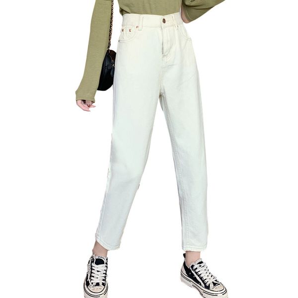 

2020 spring wild korean loose high waist casual elastic waist wide leg straight jeans women 2020, Blue