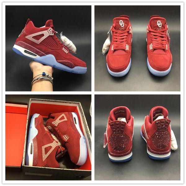 

2019 Oklahoma Mens Basketball Shoes 4s NCAA Season University Designer Upper Suede TOP Quality Sports Trainers Sneaker Size 7-13