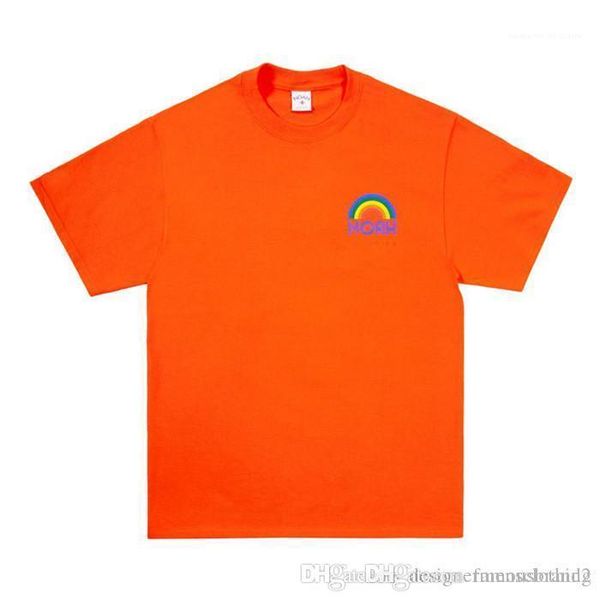 

neck short sleeve candy color couple clothing popular rainbow printed loose tshirt womens mens crew, White