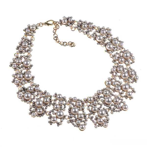 

мода поддельный pearl big bib ожерелье женщины заявление большой чокеры ожерелья партии роскошные кристалл большой воротник ожерелье ювелирн, Golden;silver