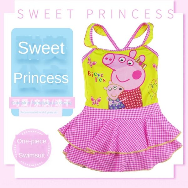 

2019 children's women's small and middle children's cute cartoon pig pepe lotus swimsuit leaf side swimsuit, White;black