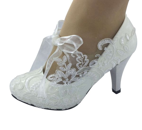 

elegant white lace ribbon wedding shoes women high heel bride shoes wedding bridesmaid shoes heel 3inch size us4-9, Black
