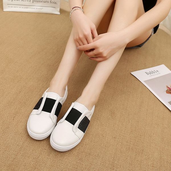 

fashion leather white sneakers women flat lace-up white shoes woman pu leather solid color casual shoes sneakers 2020, Black