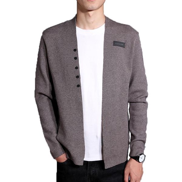

autumn winter men warm sweater cardigan solid color long sleeve casual knitwear, White;black