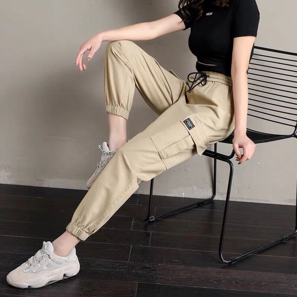 

2020 women cargo pants casual streetwear harajuku pants hip hop harem jogger sweatpants high waist loose female trousers, Black;white