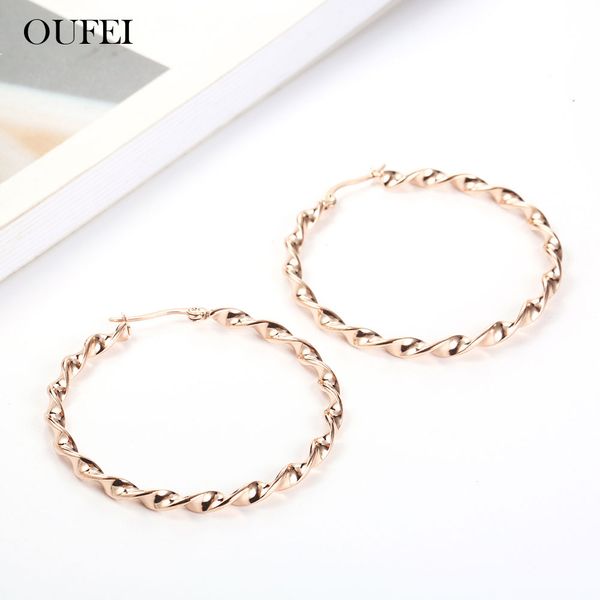 

oufei rose gold woman hoop earrings fashion jewelry stainless steel jewelry woman accessories gifts for women bohemian, Golden;silver