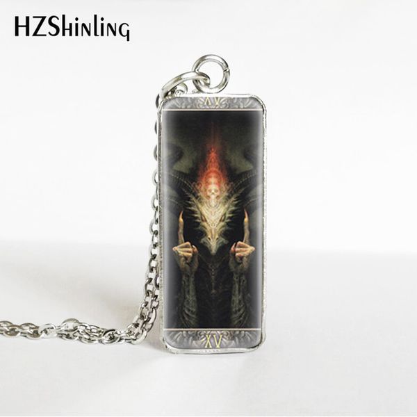 

hzshinling 2019 new arrival tarot cards the devil rectangle necklace fashion glass cabochon pendant necklace jewelry, Silver