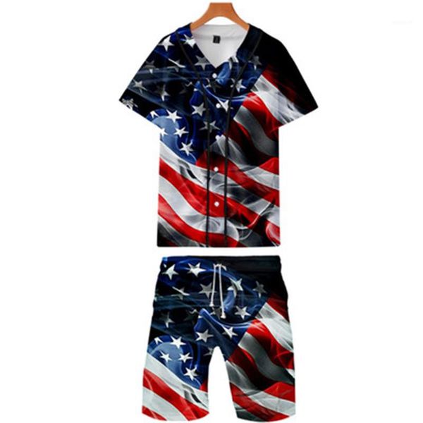 

sets national flag print loose 3d thin tracksuits urban casual v neck short sleeve suits american independence day men designer tshirt, Gray