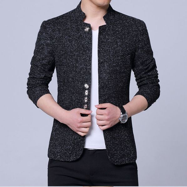 

blazer men jackets male stand collar man blazers slim fit mens blazer multi-grain buckle jacket clothes single west suit coat, White;black