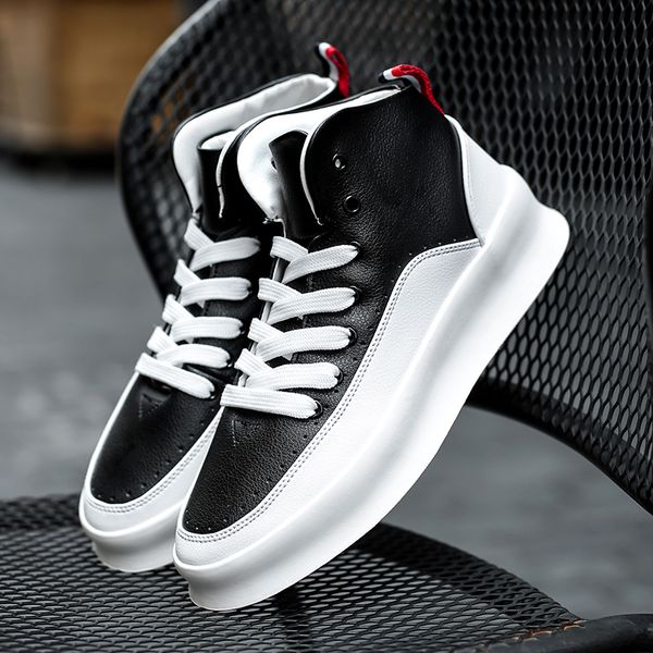 

hip hop streetwear men chunky sneakers casual shoes tenis sapato masculino retro high platform sneakers basket man walking shoes, Black