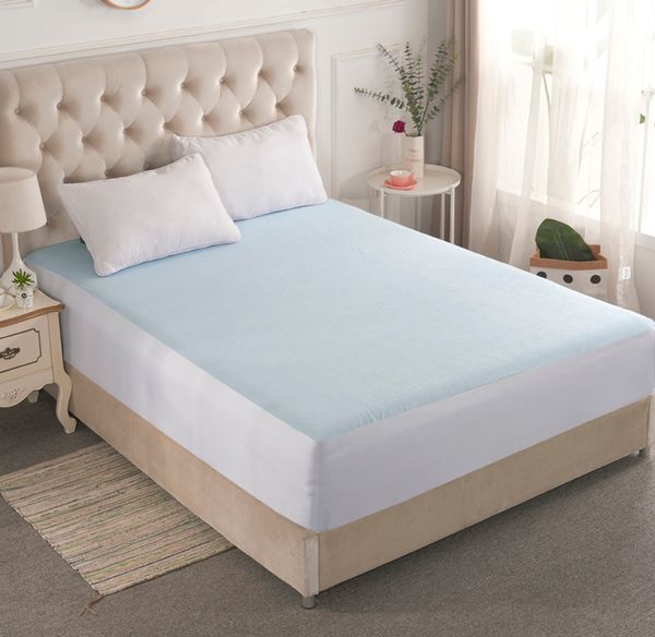 Blue Solid Cotton Waterproof Mattress Pad Cover Fitted Mattress