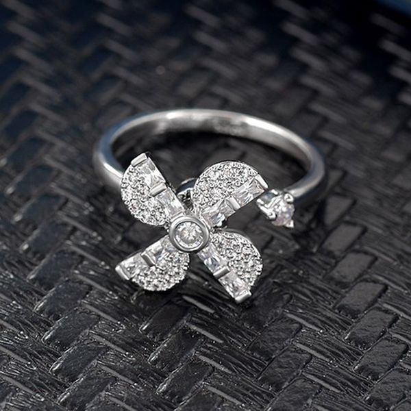

ladies adjustable zircon windmill ring open band thumb rings jewelry silver, Golden;silver