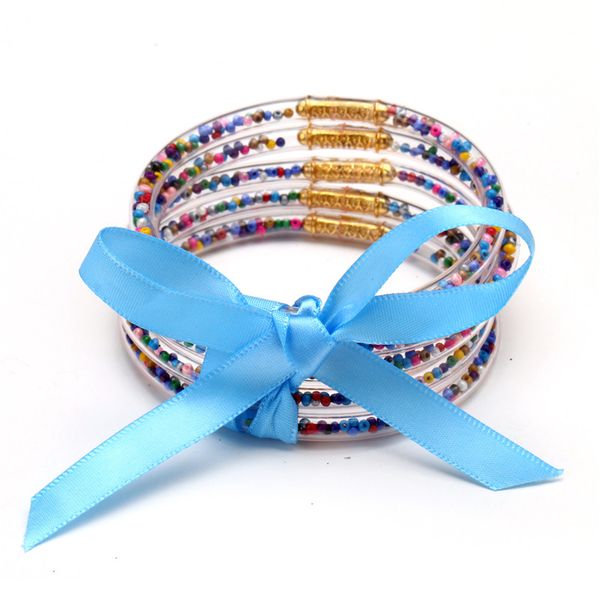 

100set wholesale 5pcs/set colorful seed beads glitter jelly bangles set all weather stack silicone plastic glitter jelly bangles, Black