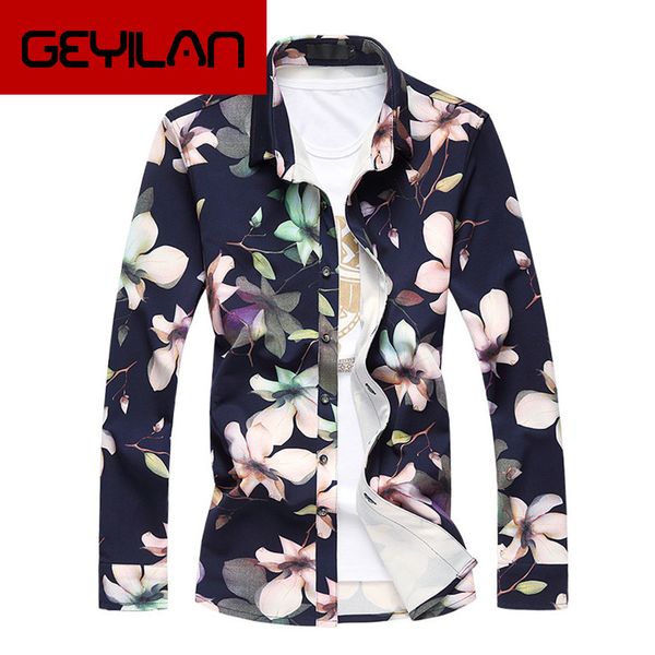 

l-6xl 7xl мужские рубашки с длинным рукавом весна печати гавайская рубашка мужчины рубашка платье camisas para hombre roupas masculinas 2019, White;black