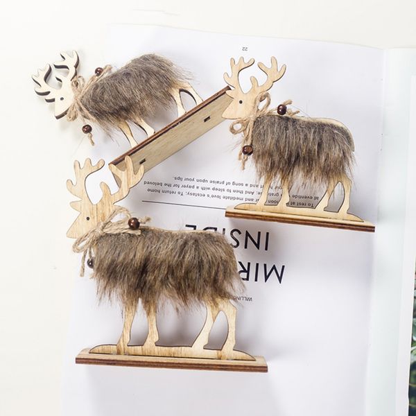 

christmas wooden felt elk xmas table decoration with simulated hair wedding deskdecor toy simulation deer s-l
