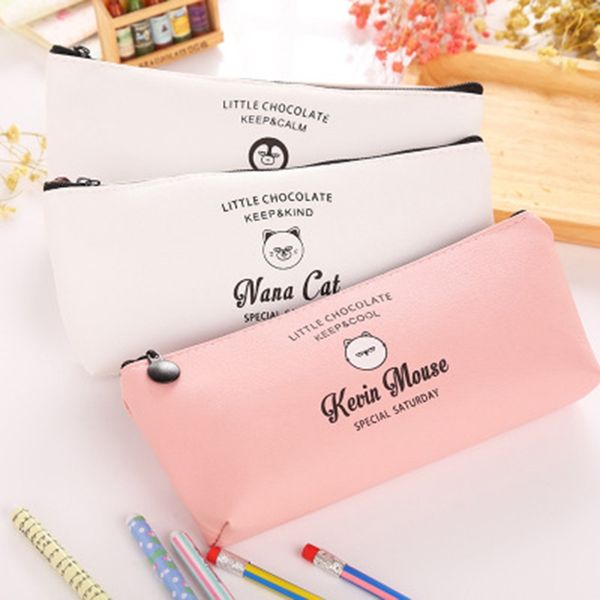 

1 pcs korean cat waterproof pu leather zip pencil bag pencil case school supplies kids gift stationery