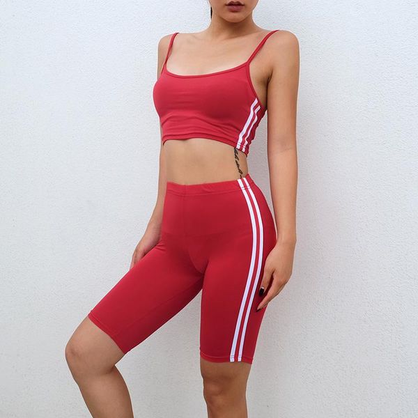 

side striped casual short tracksuit women summer two piece outfits tank and short set bodycon jumpsuit female fine, Gray