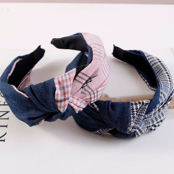 

2018 winter vintage women hairbands hair accessories denim cloth turban hair hoop shining star wide side headband