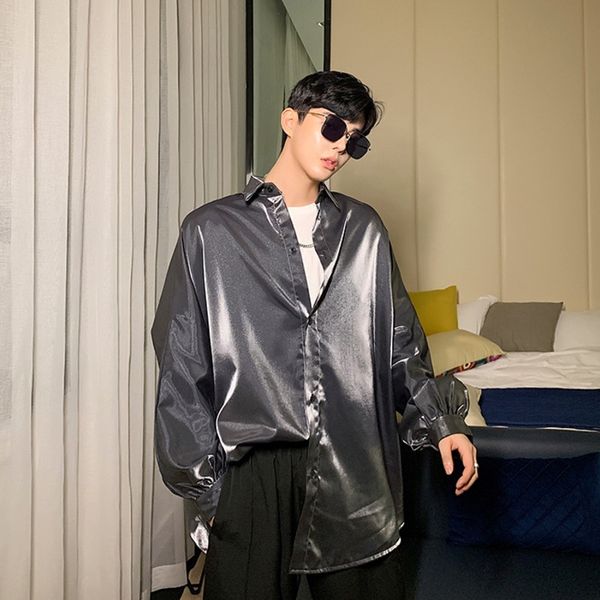 

ewq / мужская одежда 2020 весна summe rnew негабаритные поляризованные яркие цвета рубашки для мужчин мода пузырь с длинным рукавом топы 9y1, White;black