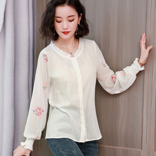 

f5200 2019 new autumn winter women fashion casual chiffon shirt blouse women korean clothing womens and blouses ladies, White