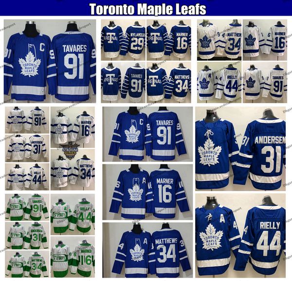 

2020 toronto maple leafs 91 john tavares 34 auston matthews 16 mitchell marner 31 frederik andersen 44 morgan rielly hockey jerseys c patch, Black;red