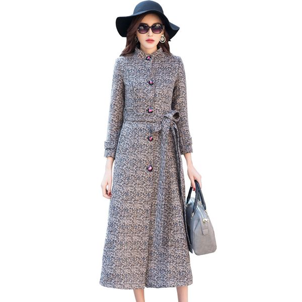 

woolen coat female winter classic coats stand collar ladies cashmere outerwear large size clothing slim long women's coats 3xl, Black