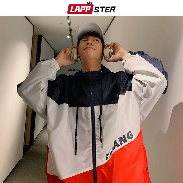 

lappster japanese streetwear bomber jacket patchwork windbreaker 2019 autumn hip hop jackets coats vintage color block jackets, Black;brown