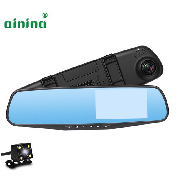 

ainina car dvr camera 4.3 inch dual lens rear view mirror car camera recorder with reverse