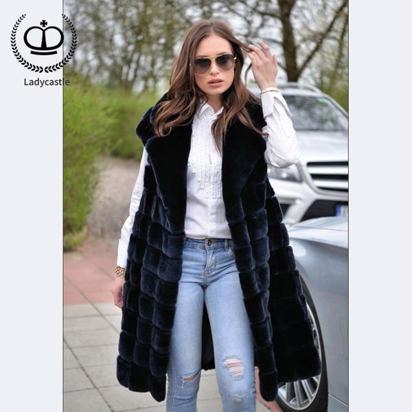 

2018 new real rex fur vest tailored collar with belt big size jacket for women vests winter with real fur rb-015, Black