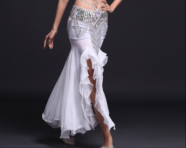 

2020 oriental belly dance costume two-color package hip long dress belly dance new two-color curled skirt, Black;red