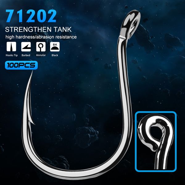 

100pc fish hook strong high-carbon steel kudako series jig hook fishing saltwater bass 71202-1#-6/0#