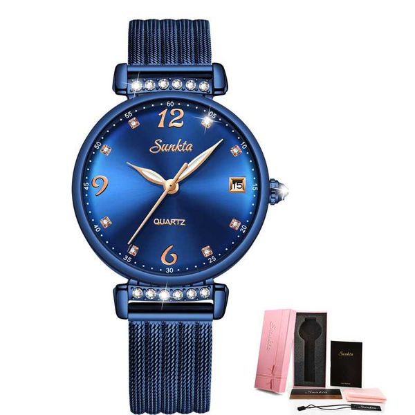 

montre femme 2019 sunkta women watches slim calendar watch lady gift clock waterproof quartz wristwatch box, Slivery;brown