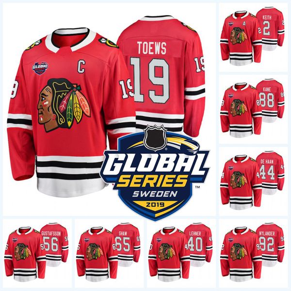 

Calgary Flames 2019 Global Series Jersey 19 Jonathan Toews 88 Patrick Kane 65 Andrew Shaw 50 Corey Crawford 12 Alex DeBrincat Red Hockey