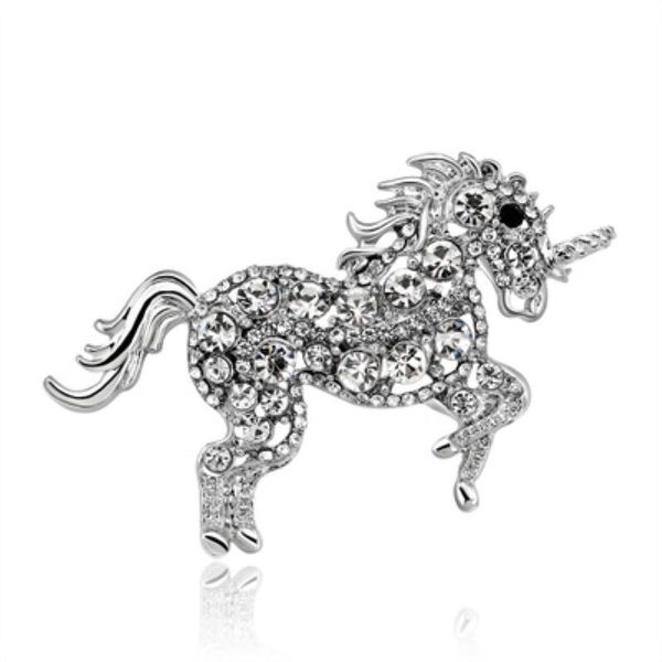 

новые 5 цветов идущих лошади единорог брошь эмаль сплав кристалл лошадь животные брошь pin для ювелирных изделий женщин подарка венчания мод, Gray