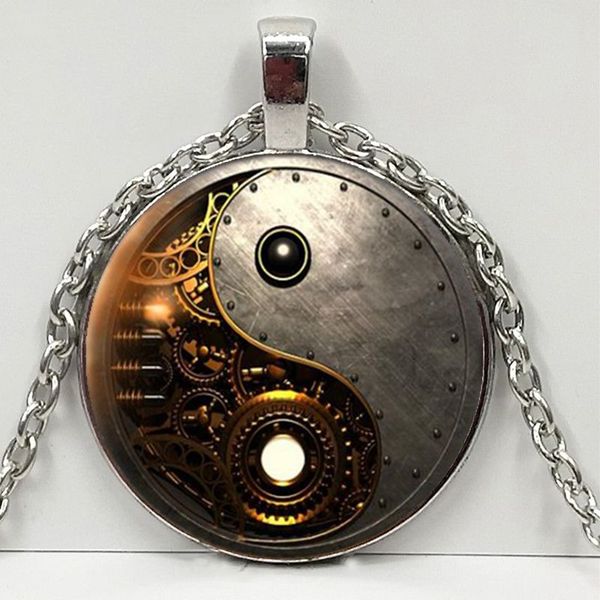 

2019 new steampunk ying yang p tibet silver cabochon glass pendant chain necklace