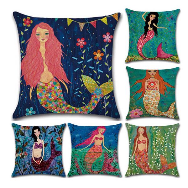 

45cm*45cm colorful cartoon mermaid cushion cover home decoration cushion covers for sofa car chair throw pillow case