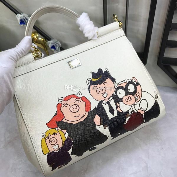 

super popular brand women shoulder bag white genuine leather character p luxury crossbody bag handbag tote ing