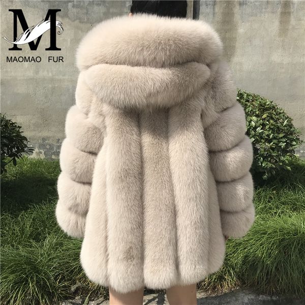 

fur coat women winter hooded fur coat new fashion real coats, Black