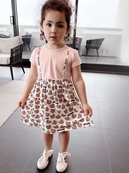 

baby dresses underwear bear print infant party dress summer kids baby girls cotton clothes baby birthday party decor clothing, Red;yellow