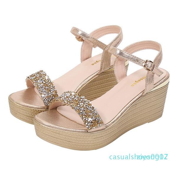 

silver/gold twinkle crystal muffins sandals women buckle open toe platform shoes woman wedges high heels gladiator sandalias2020 z07, Black