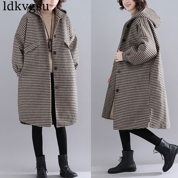 

2019 new fashion autumn winter woman coat long section loose wool single-breasted leisure ladies overcoat female jackets v147, Black