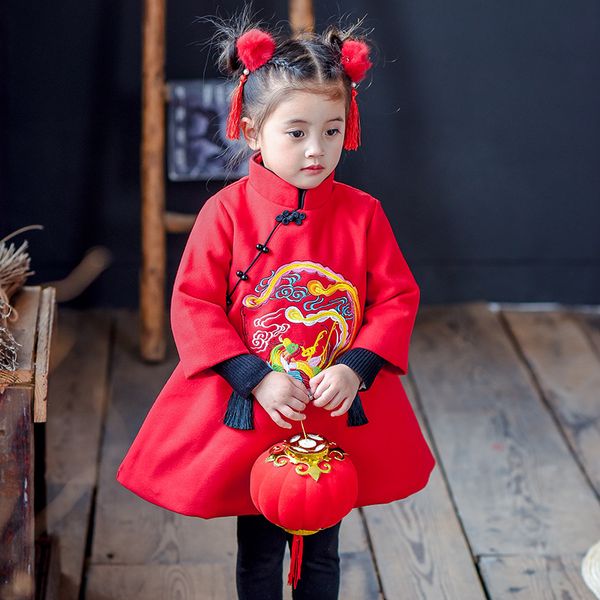 2020 2019 Chinese Style Girls Spring Festival Bainian Phenix Red