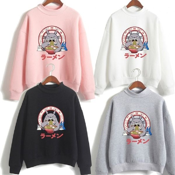 

totoro printed long-sleeved hoodie casual graphic sweatshirts hoodies, Black