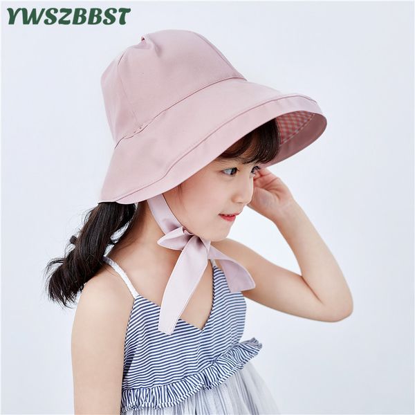 

fashion kids girls hats with bowknot baby hats for girls children sun hat summer sunscreen cap big brim baby caps, Yellow