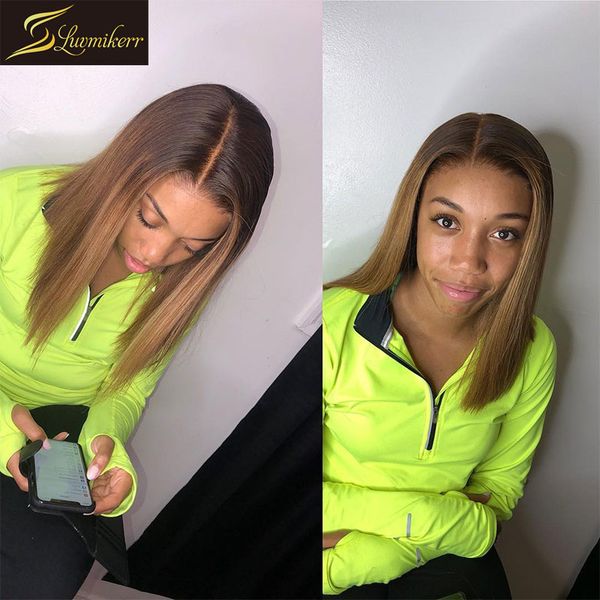 

ombre peruvian colored 13Ã6 deep part hd transparent lace front human hair wigs for black women brown frontal wig bleached knots, Black;brown