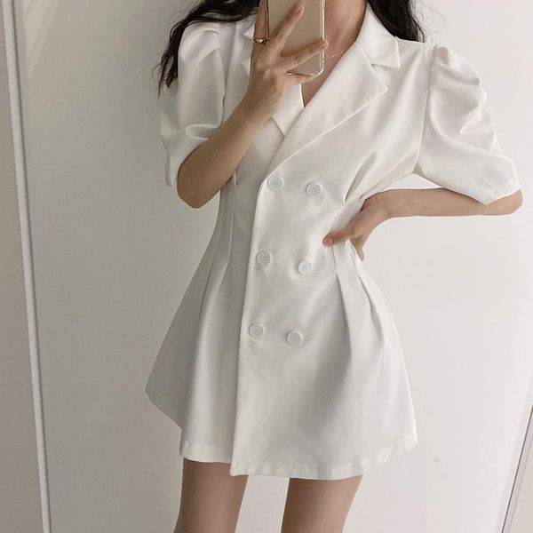 

шикарный и элегантный сбор шоу тонкая талия двубортный хаббл-пузырь рукав платье, Black;gray