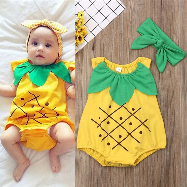 

summer baby kids clothes kids pineapple model printed sleeveless jumpsuit+headband 2pcs baby crawling clothes kids designer clothes jy479, Blue