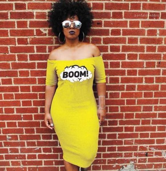 

letter printed slash neck long dresses casual women vestidoes clothes yellow color women dresses fashion boom, Black;gray